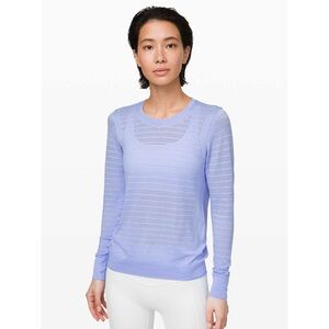 Lululemon “Breeze By” blue perforated long sleeve top (size 8) *embroidered*
